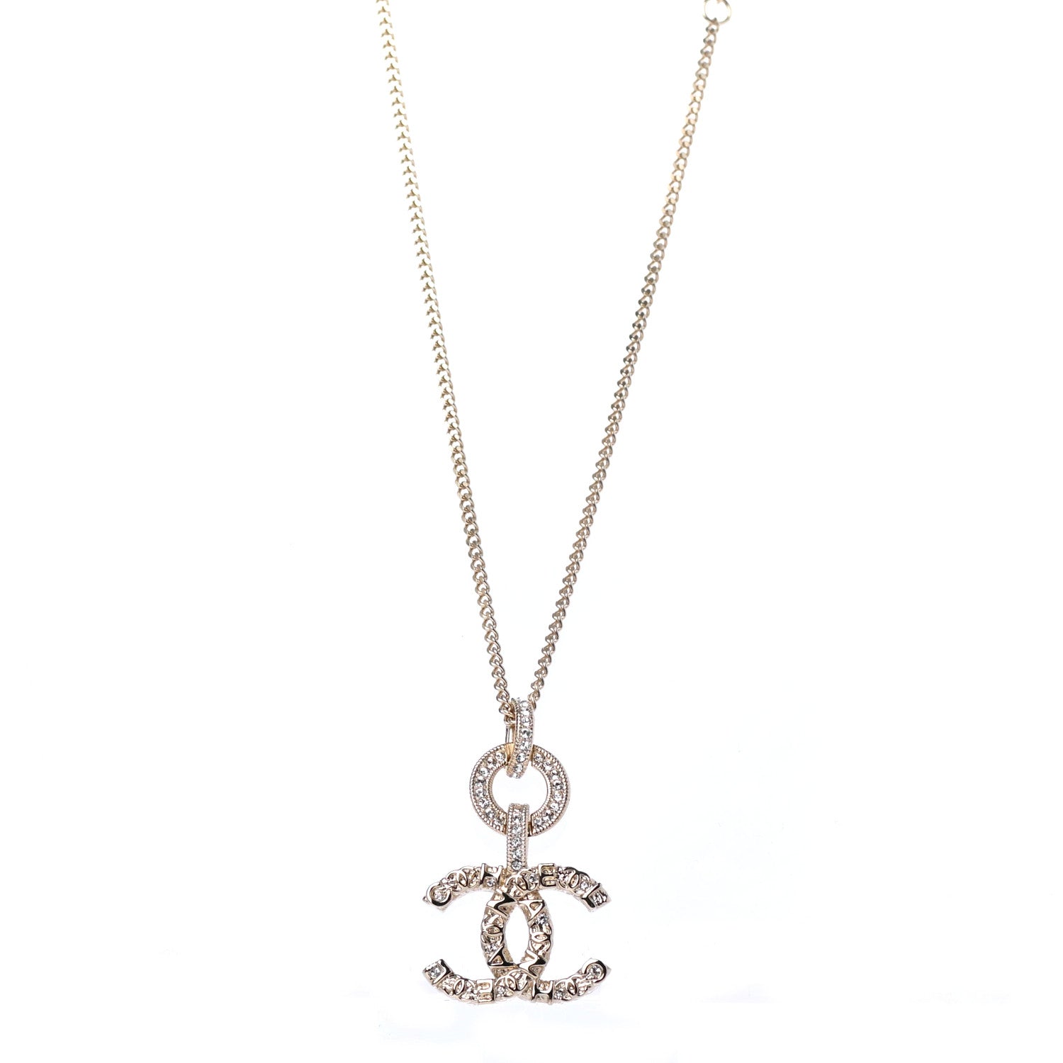 Chanel Crystal CC Logo Pendant Necklace Gold 1 of 4
