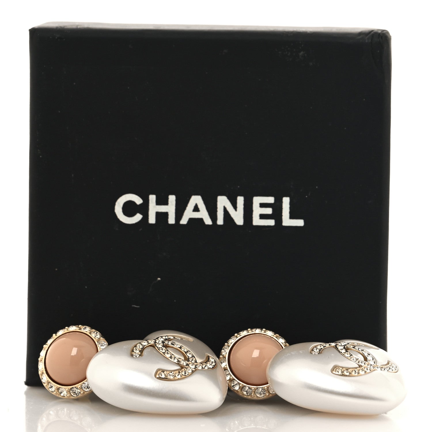 Chanel Pearl Resin Crystal CC Heart Drop Earrings Pink Gold 5 of 5