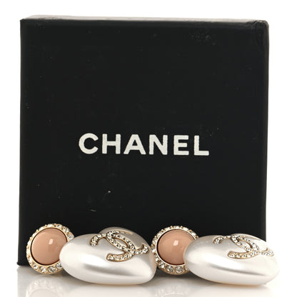 Chanel Pearl Resin Crystal CC Heart Drop Earrings Pink Gold 5 of 5