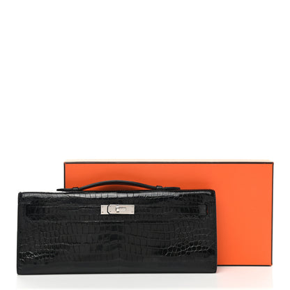 Hermes Shiny Porosus Crocodile Kelly Cut Pochette Black 9 of 9
