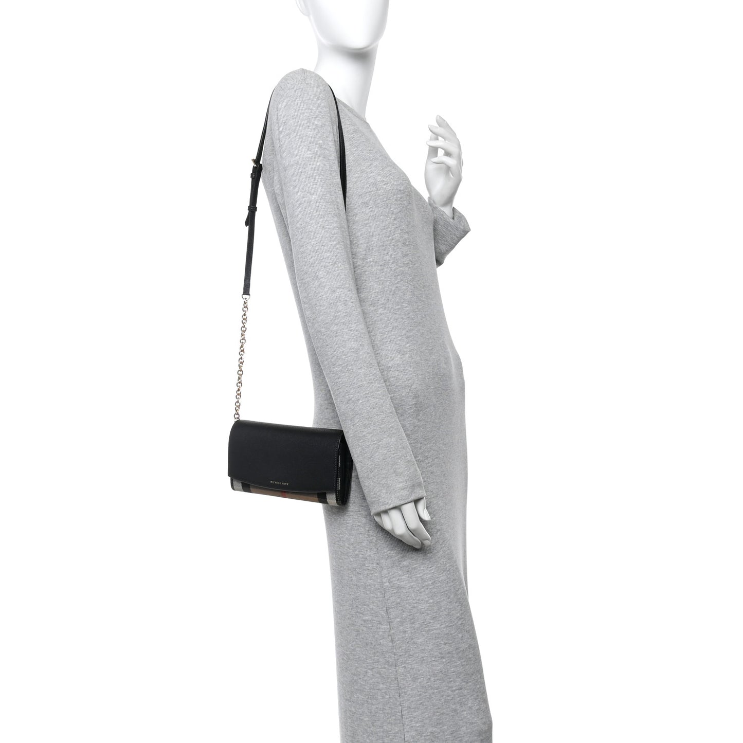 Grainy Calfskin House Check Henley Wallet On Chain Black