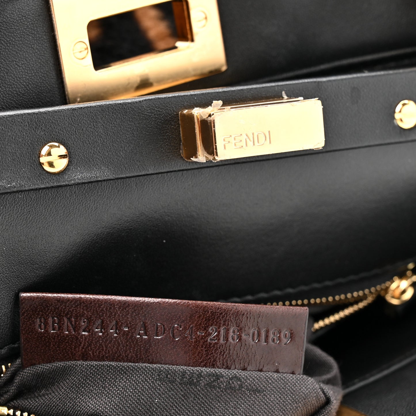 Shearling Nappa Macro FF 1974 Mini Peekaboo Iconic Satchel Tobacco Black