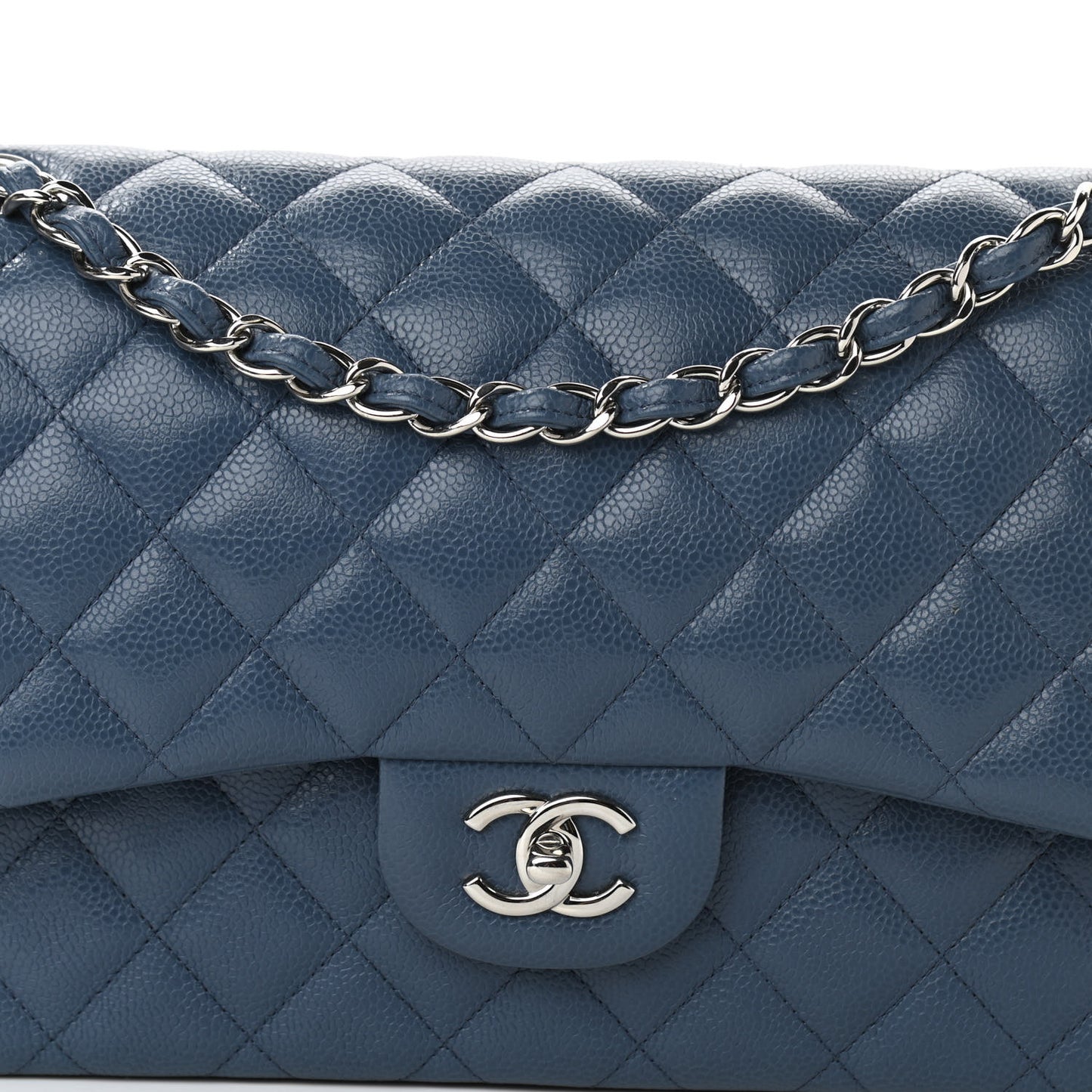 Caviar Quilted Jumbo Double Flap Navy Blue