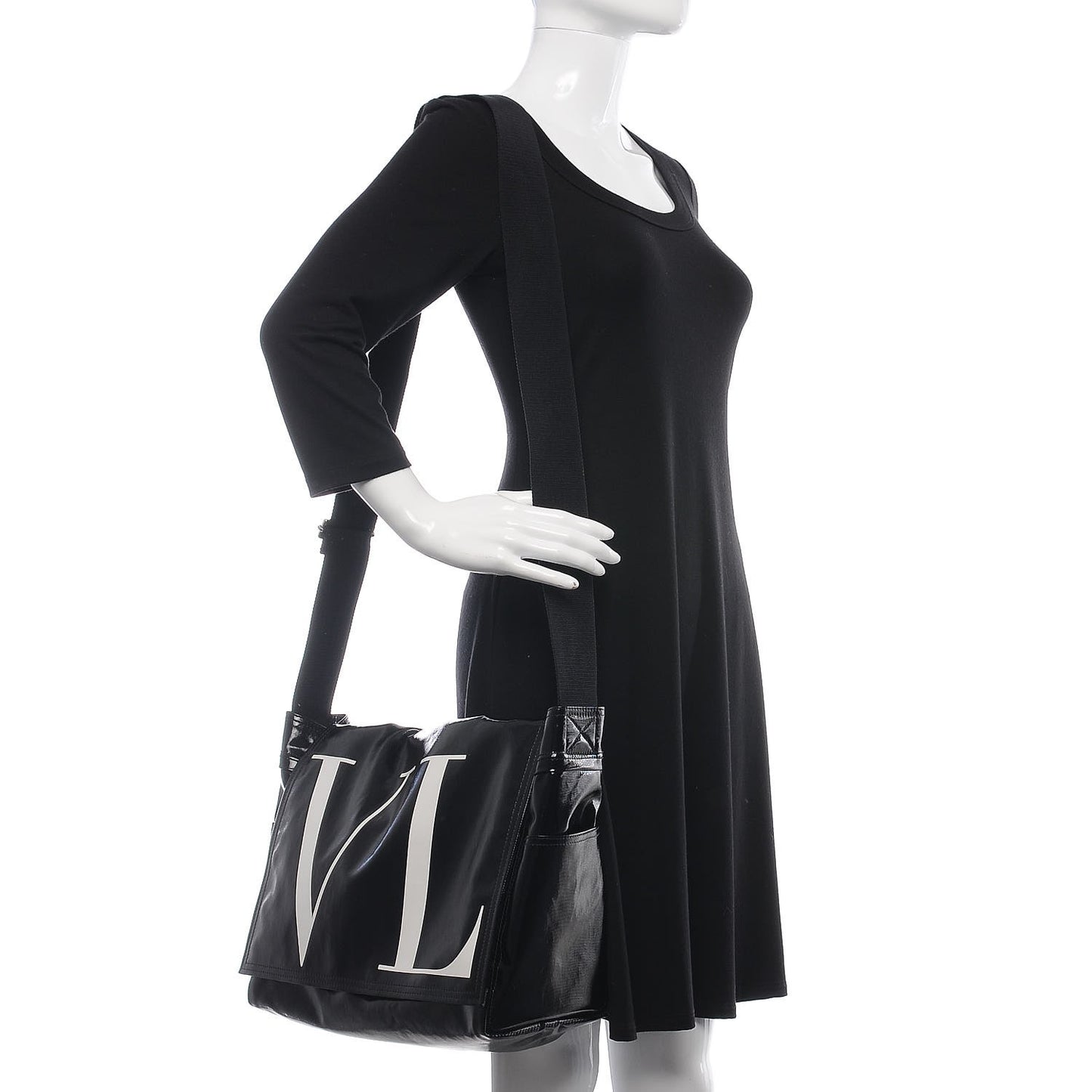 Shiny Canvas VLTN Messenger Bag Black