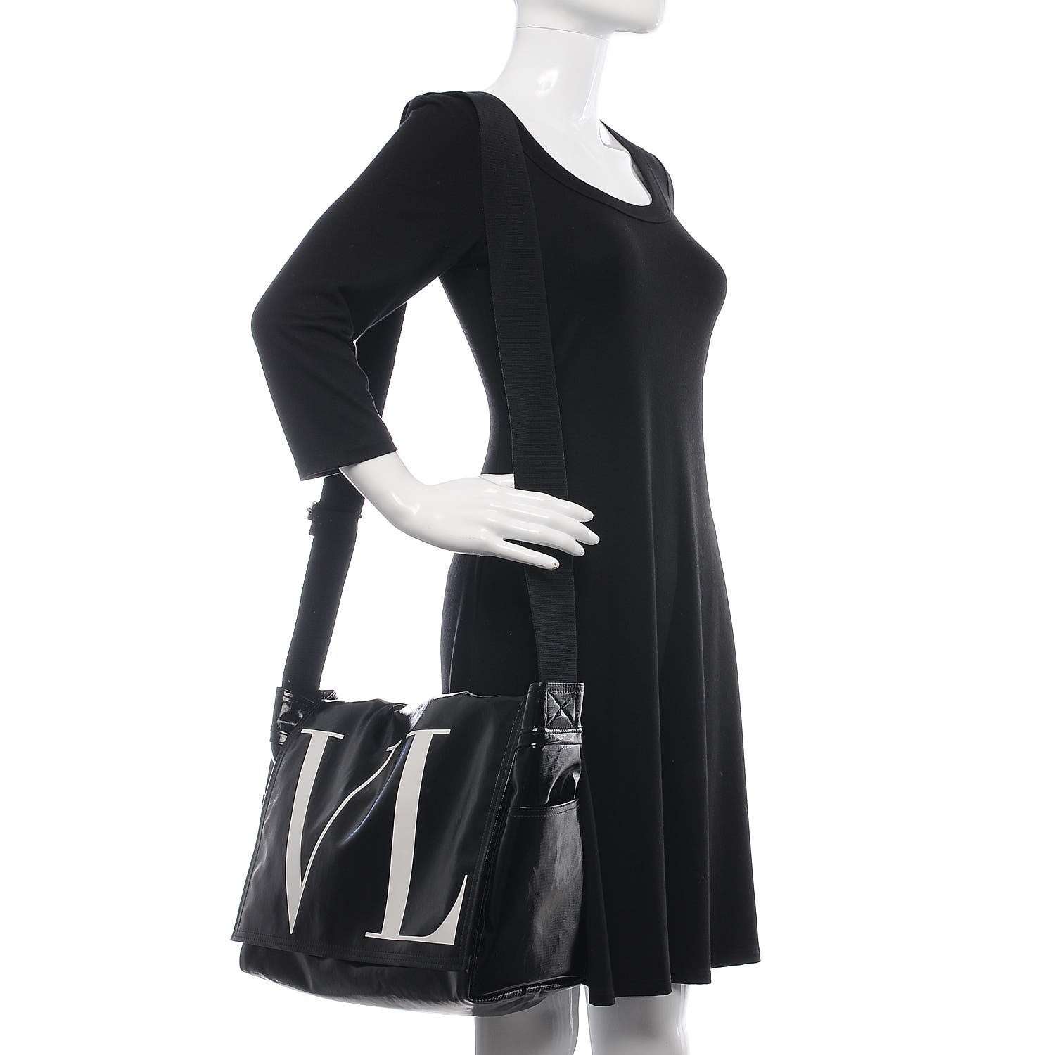 Valentino Garavani Shiny Canvas VLTN Messenger Bag Black 2 of 7