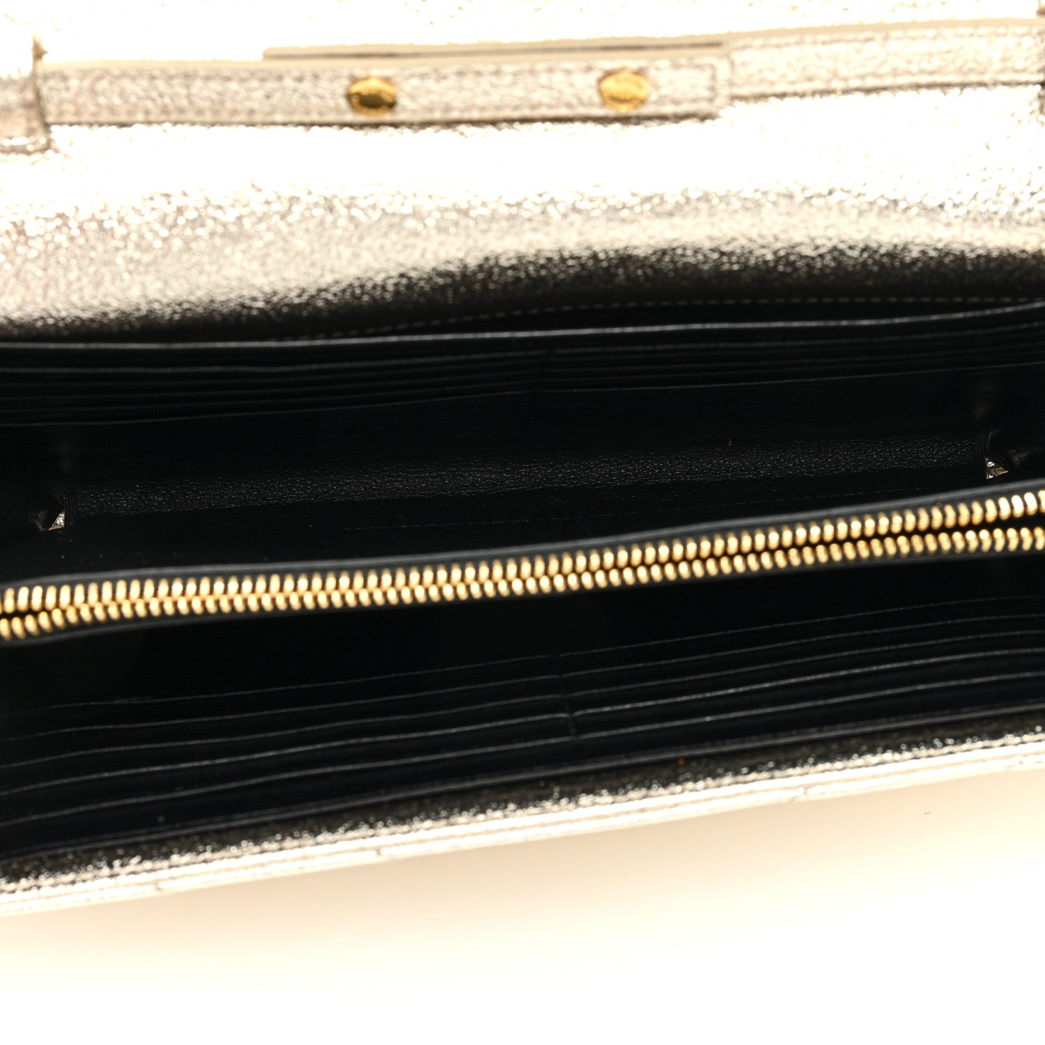 Saint Laurent Metallic Crackled Calfskin Matelasse Chevron Monogram Chain Wallet Gold 5 of 8