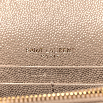 Saint Laurent Grain De Poudre Matelasse Chevron Monogram Envelope Chain Wallet Dark Beige 6 of 10