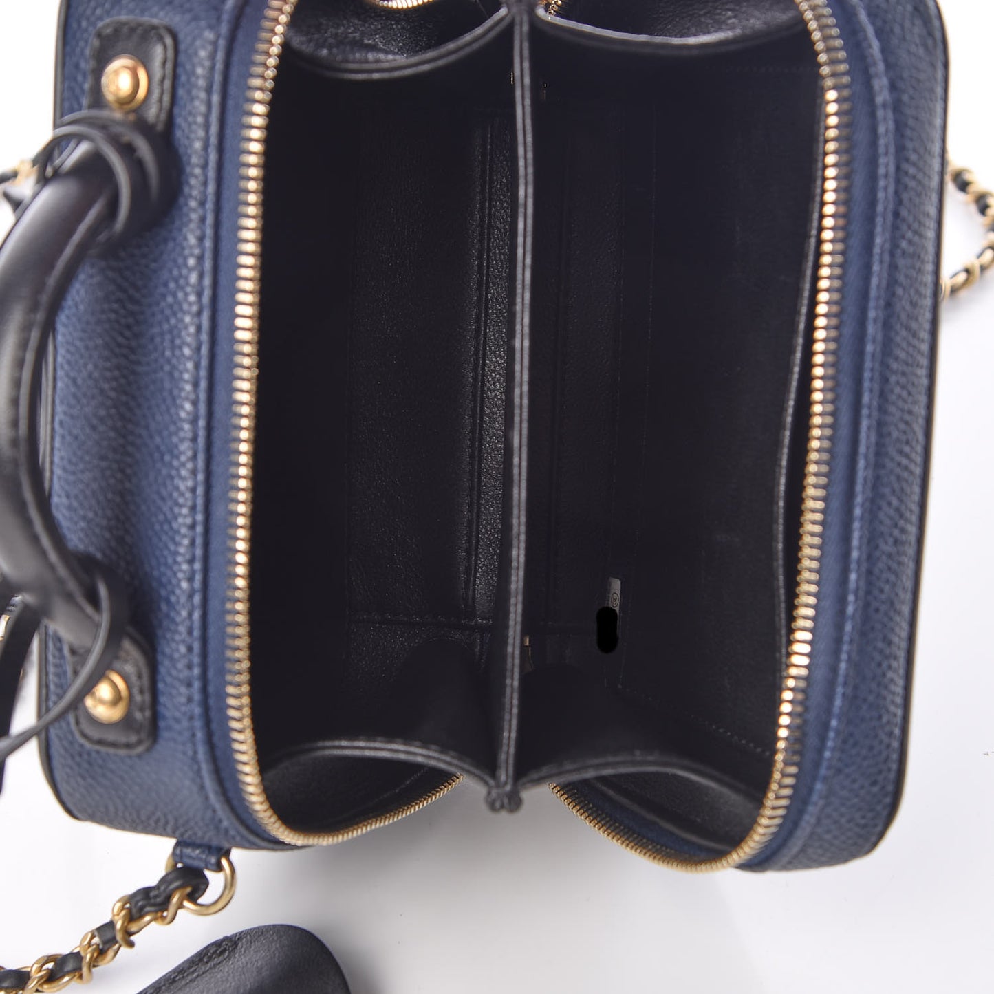 Caviar Quilted Small CC Filigree Vanity Case Navy Black