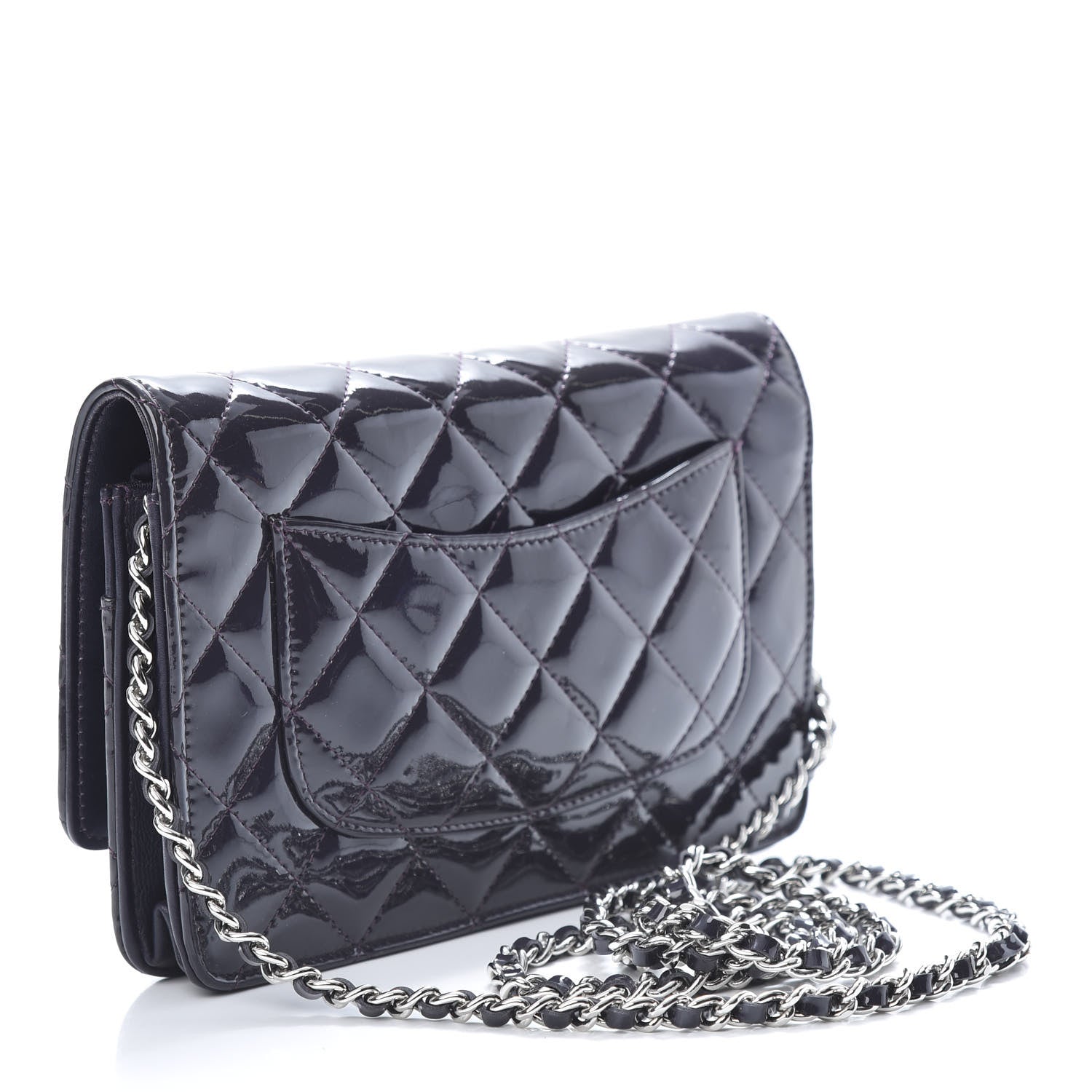 Chanel Patent Quilted Wallet On Chain WOC Dark Purple 3 of 12