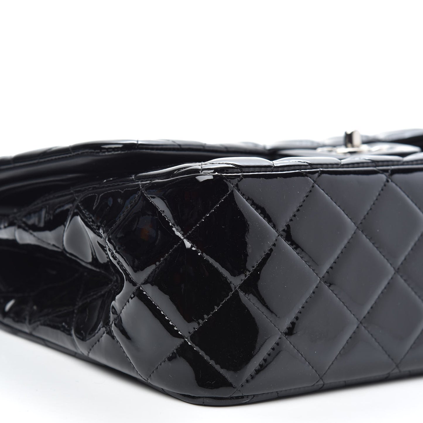 Patent Quilted Jumbo Double Flap Black