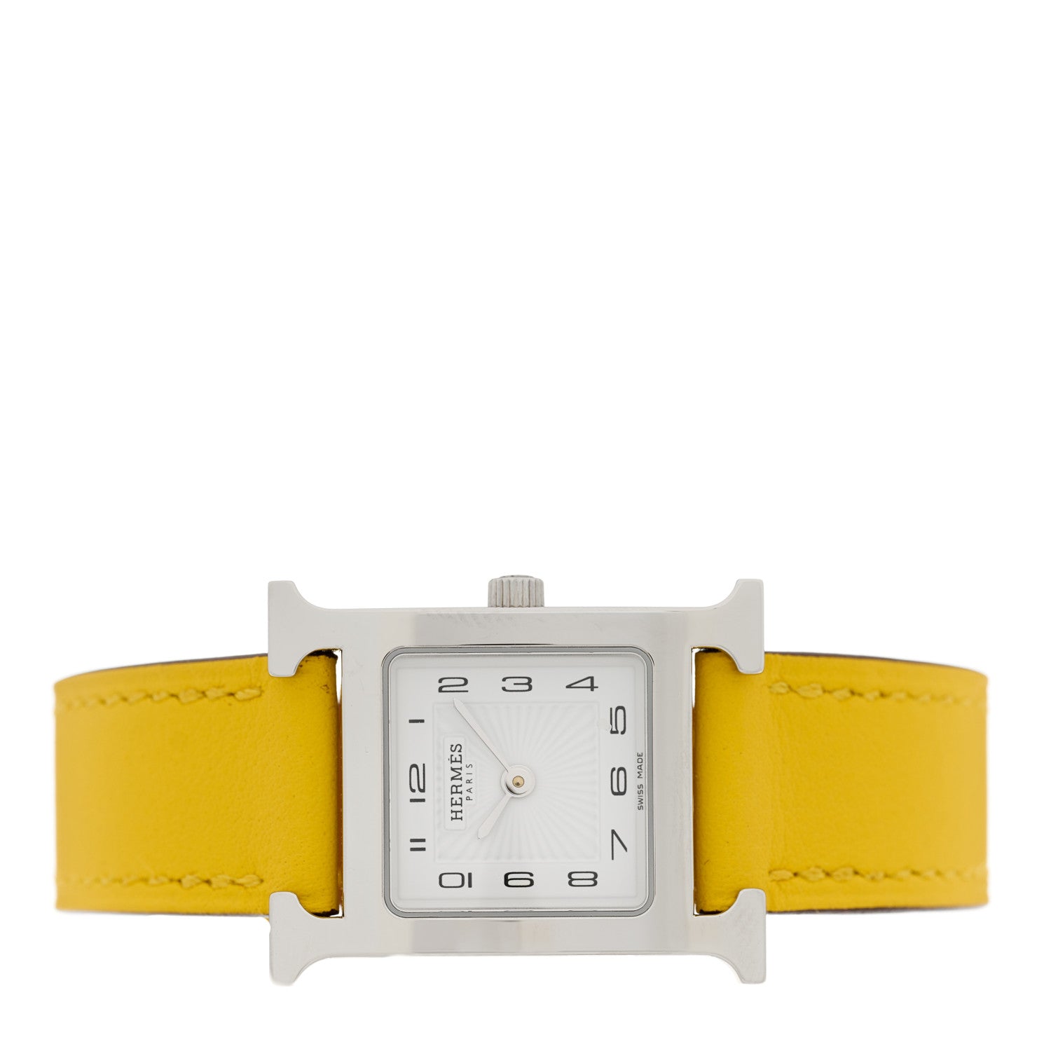Hermes Stainless Steel Swift 21mm Heure H Hour Quartz Watch Jaune 2 of 5
