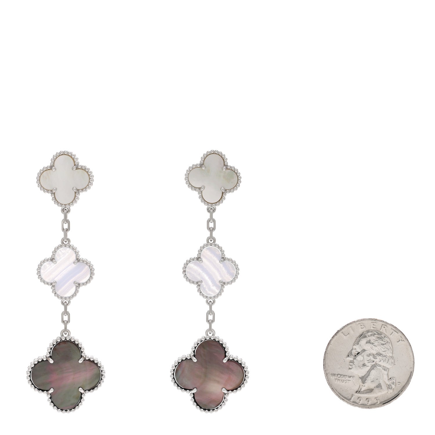 Van Cleef & Arpels 18K White Gold Mother of Pearl Chalcedony 3 Motifs Magic Alhambra Earrings 2 of 5