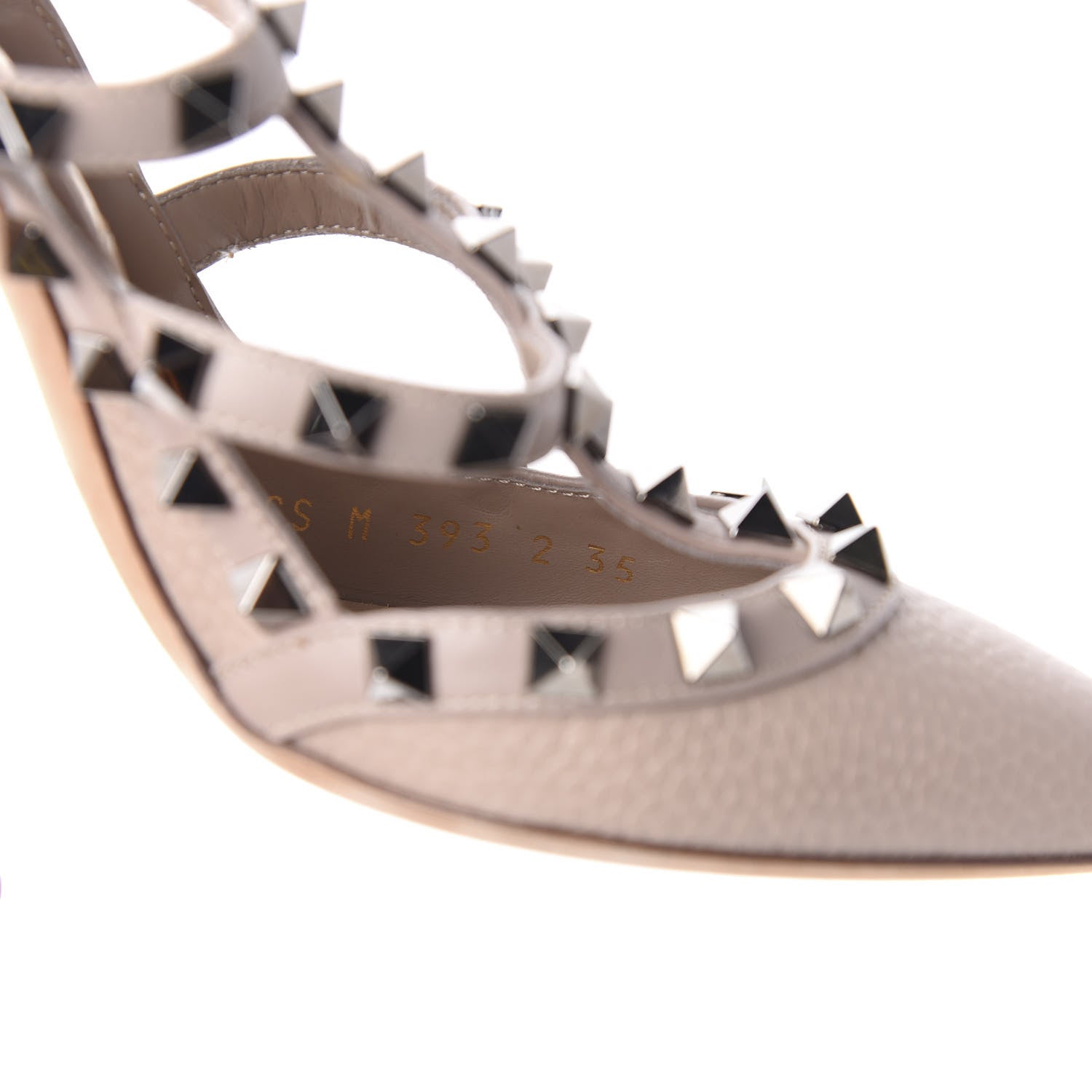 Valentino Garavani Pebbled Calfskin Rockstud Ankle Strap Pumps 35 Poudre 11 of 12