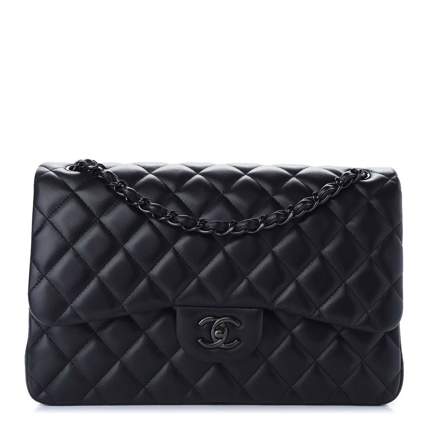 Lambskin Quilted Jumbo Double Flap So Black