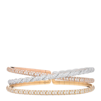 David Yurman 18K Yellow Rose White Gold Diamond Paveflex Three Row Bracelet 1 of 3