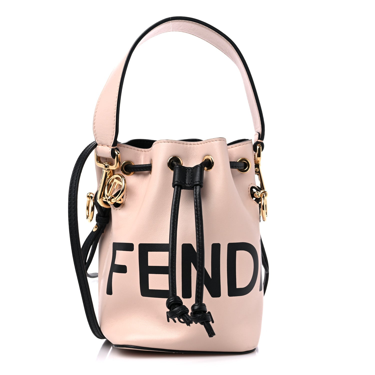 Fendi Vitello Fluffy Grace F is Fendi Logo Embossed Mini Mon Tresor Bucket Bag Rosa Quarzo Black 1 of 9