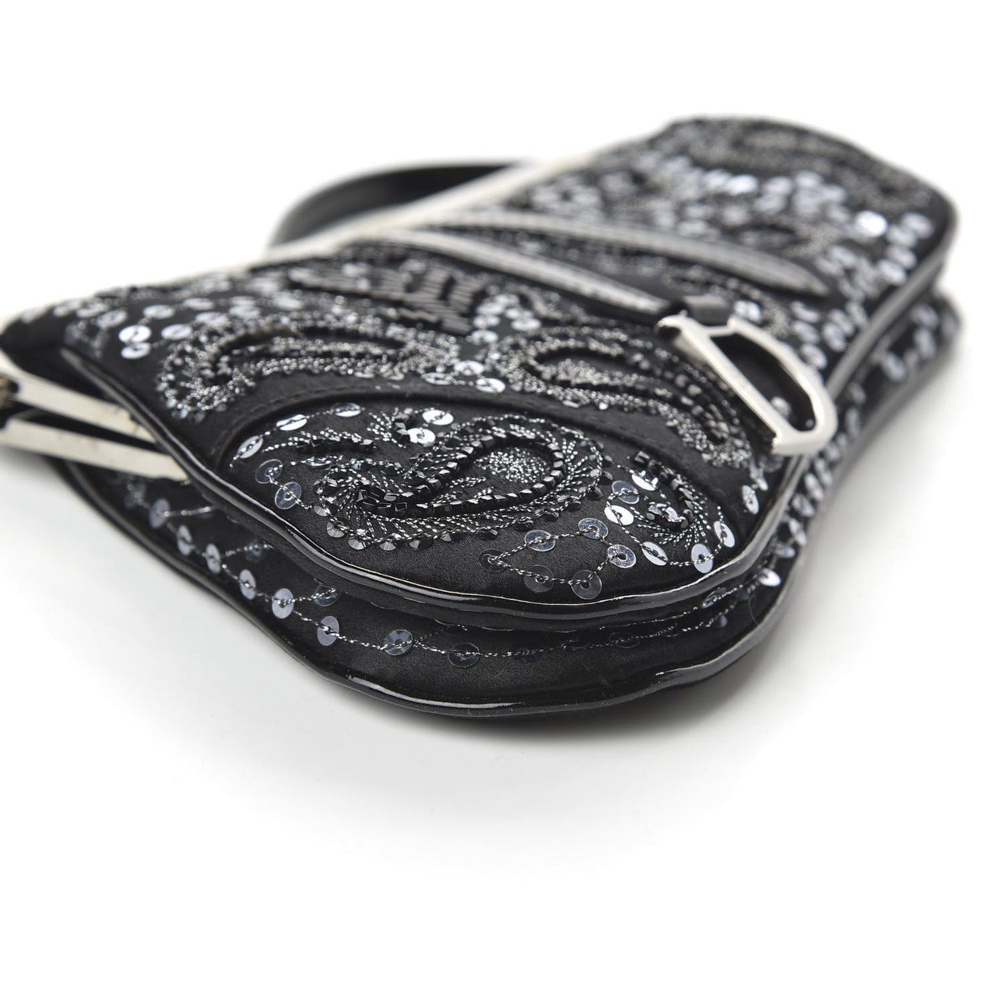 Satin Embroidered Mini Frame Saddle Black
