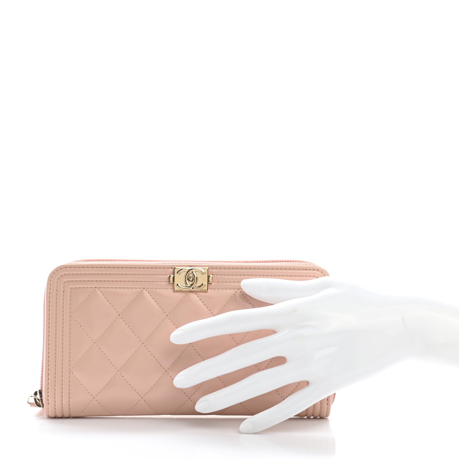 Chanel Iridescent Glazed Calfskin Quilted Boy Zip Around Wallet Light Pink 2 of 10