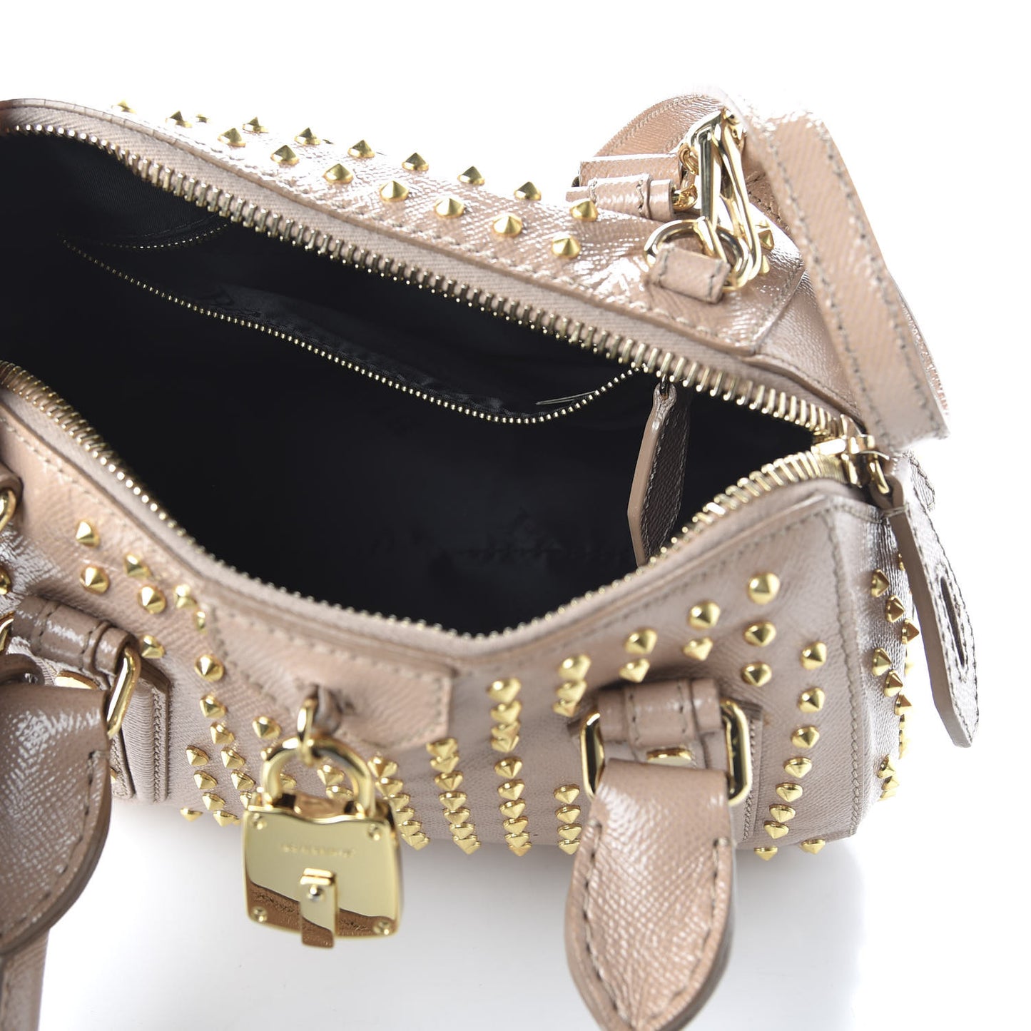 Patent Calfskin Studded Small Blaze Bowler Bag Oyster Pink