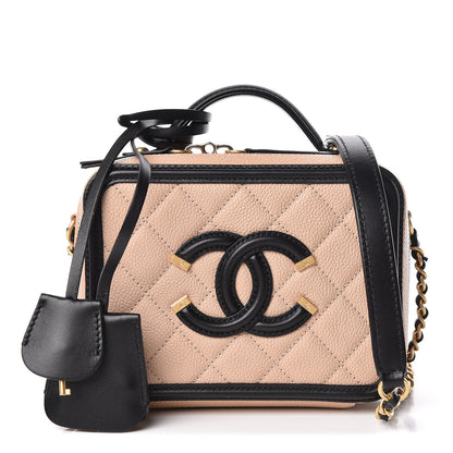 Chanel Caviar Quilted Small CC Filigree Vanity Case Beige Black 1 of 11