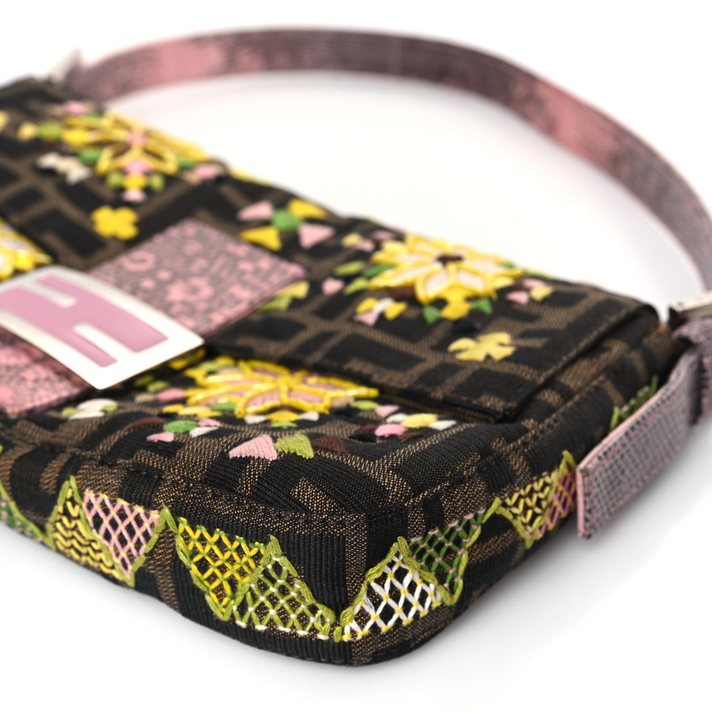 Lizard Zucca Floral Embroidered Baguette Tobacco Pink Multicolor