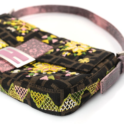 Fendi Lizard Zucca Floral Embroidered Baguette Tobacco Pink Multicolor 9 of 9