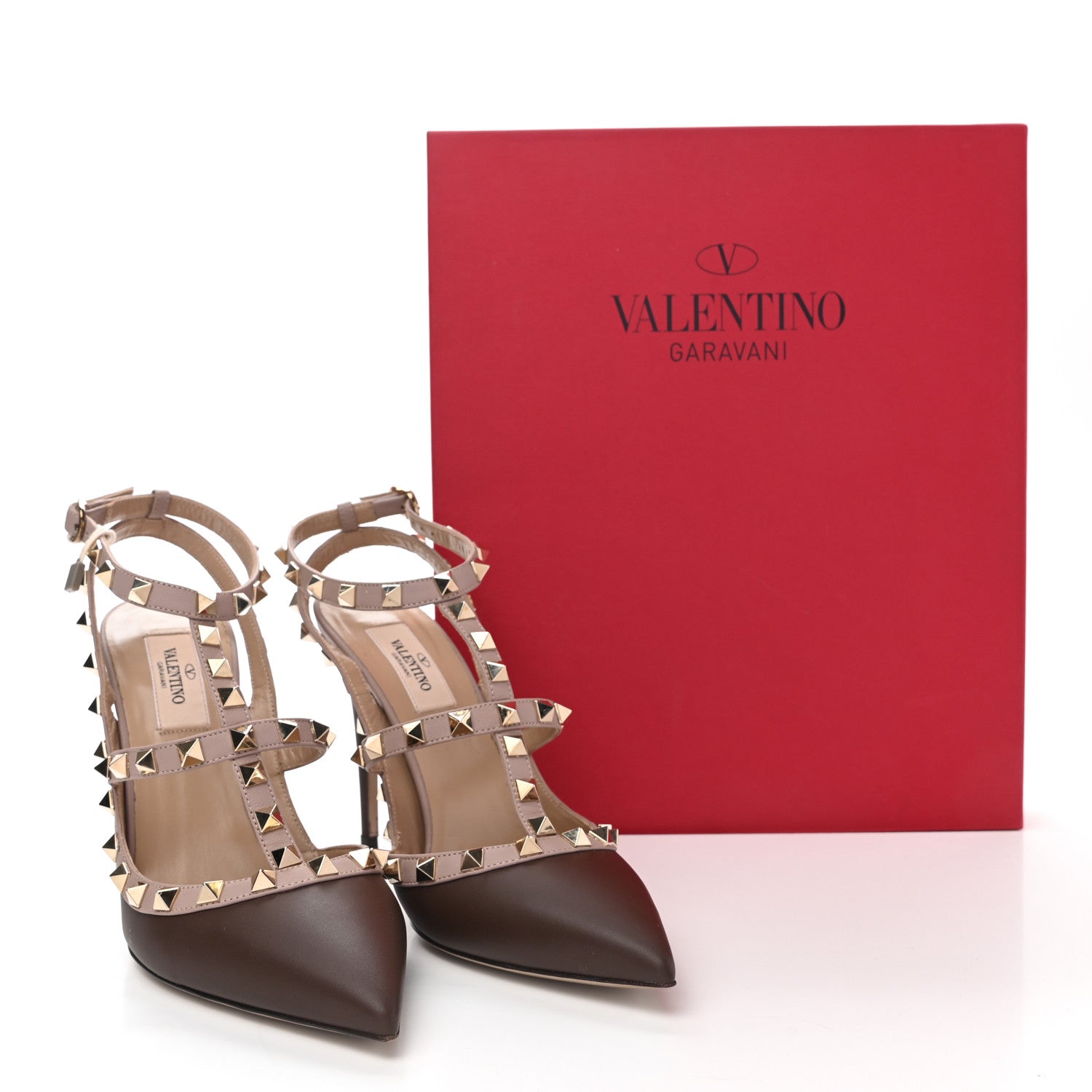 Valentino Garavani Calfskin Nappa Rockstud Ankle Strap 100mm Pumps 38 Cacao Poudre 10 of 10