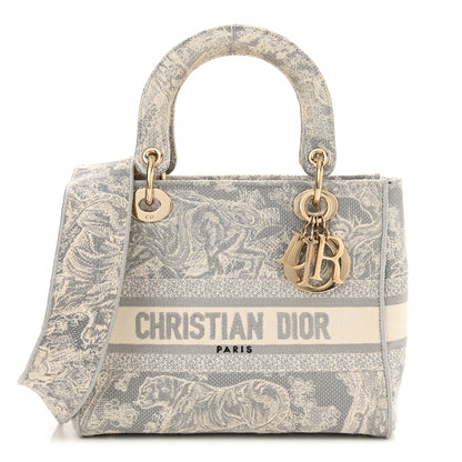 Christian Dior Canvas Toile De Jouy Reverse Embroidered Medium Lady D-Lite Gray 1 of 11