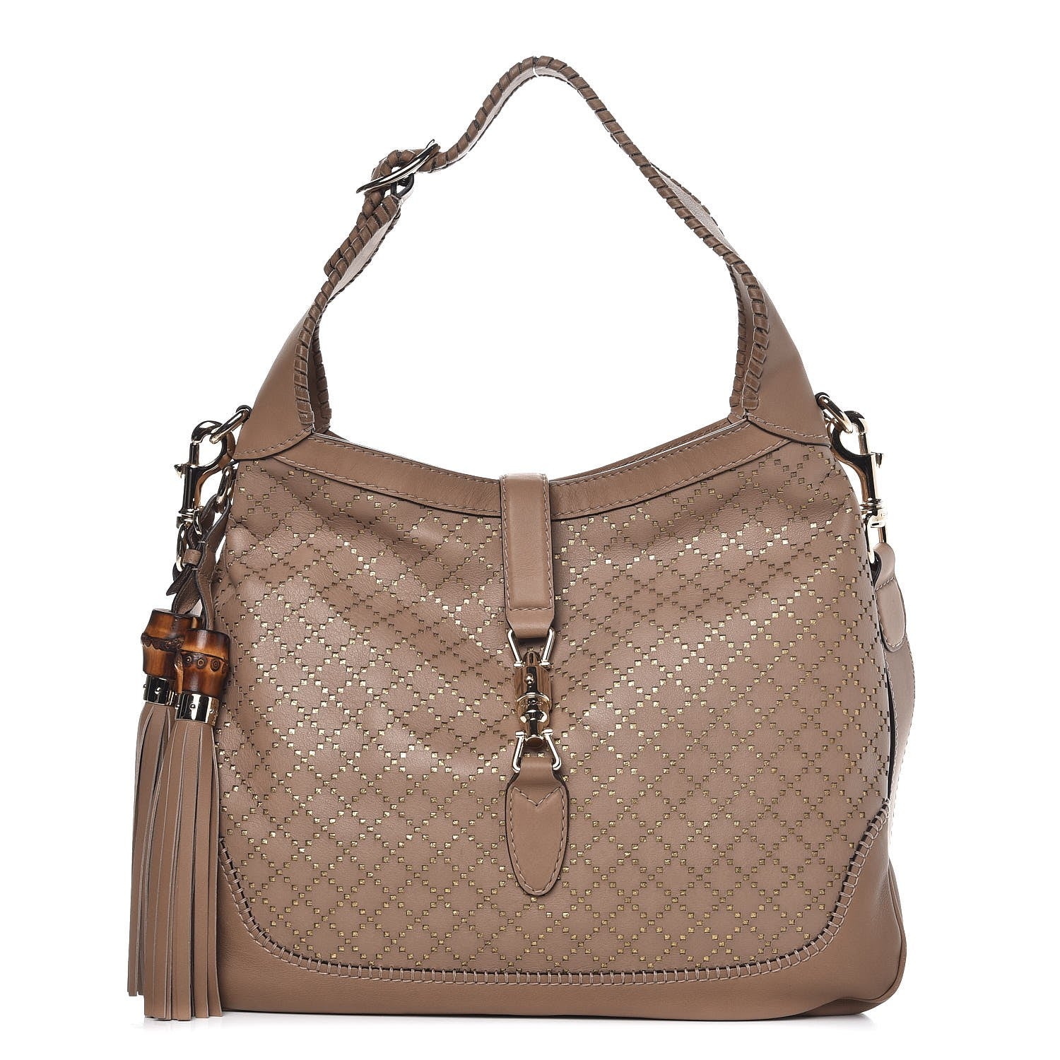 Gucci Calfskin Laser Cut Medium New Jackie Shoulder Bag Porridge 1 of 11