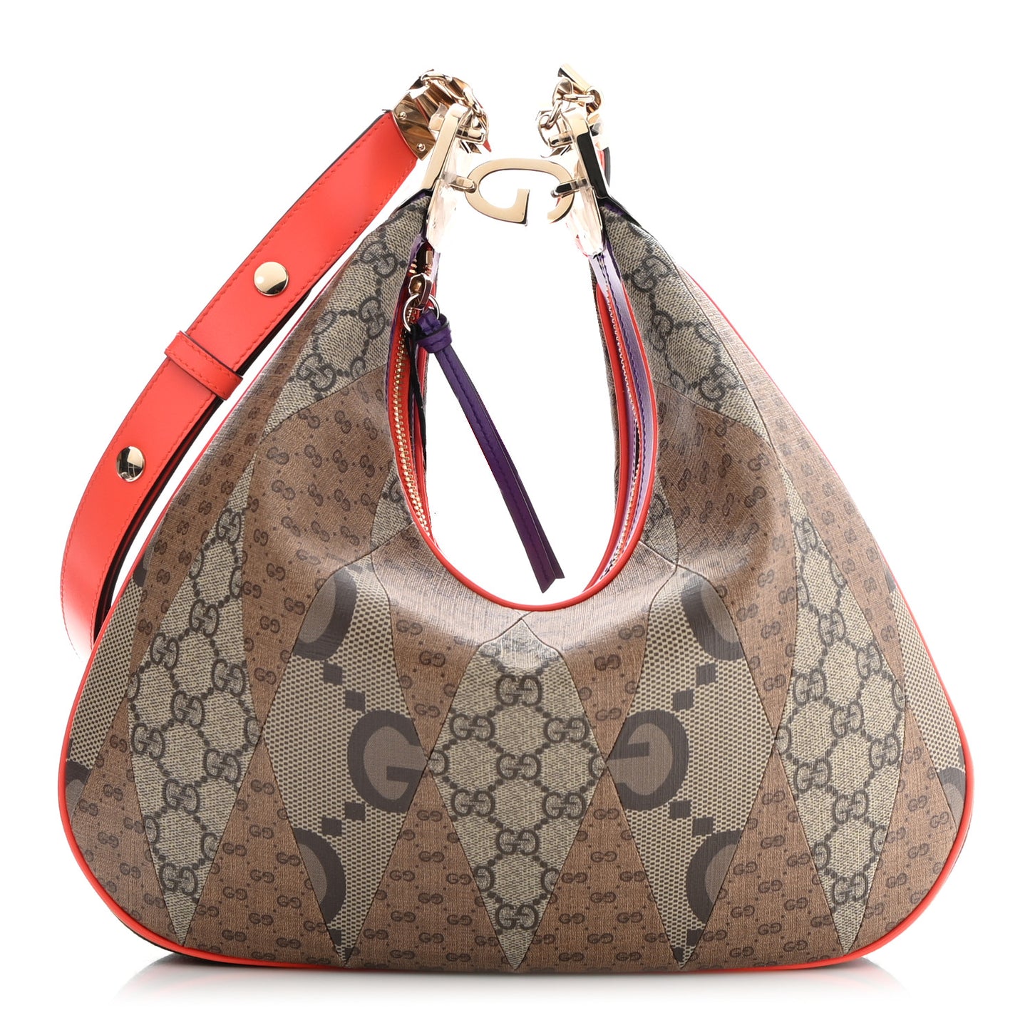 GG Supreme Monogram Mix Monogram Web Patchwork Large Attache Shoulder Bag Beige Multicolor