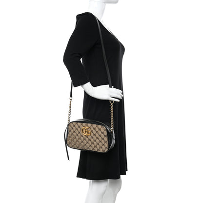 Gucci Monogram Matelasse Diagonal Small GG Marmont Chain Shoulder Bag Beige Black 2 of 10