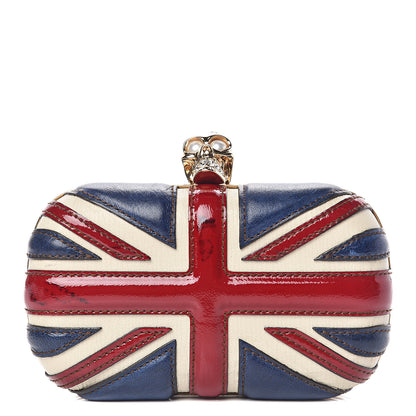 Alexander McQueen Patent Calfskin Britannia Skull Box Clutch Red Blue 1 of 10