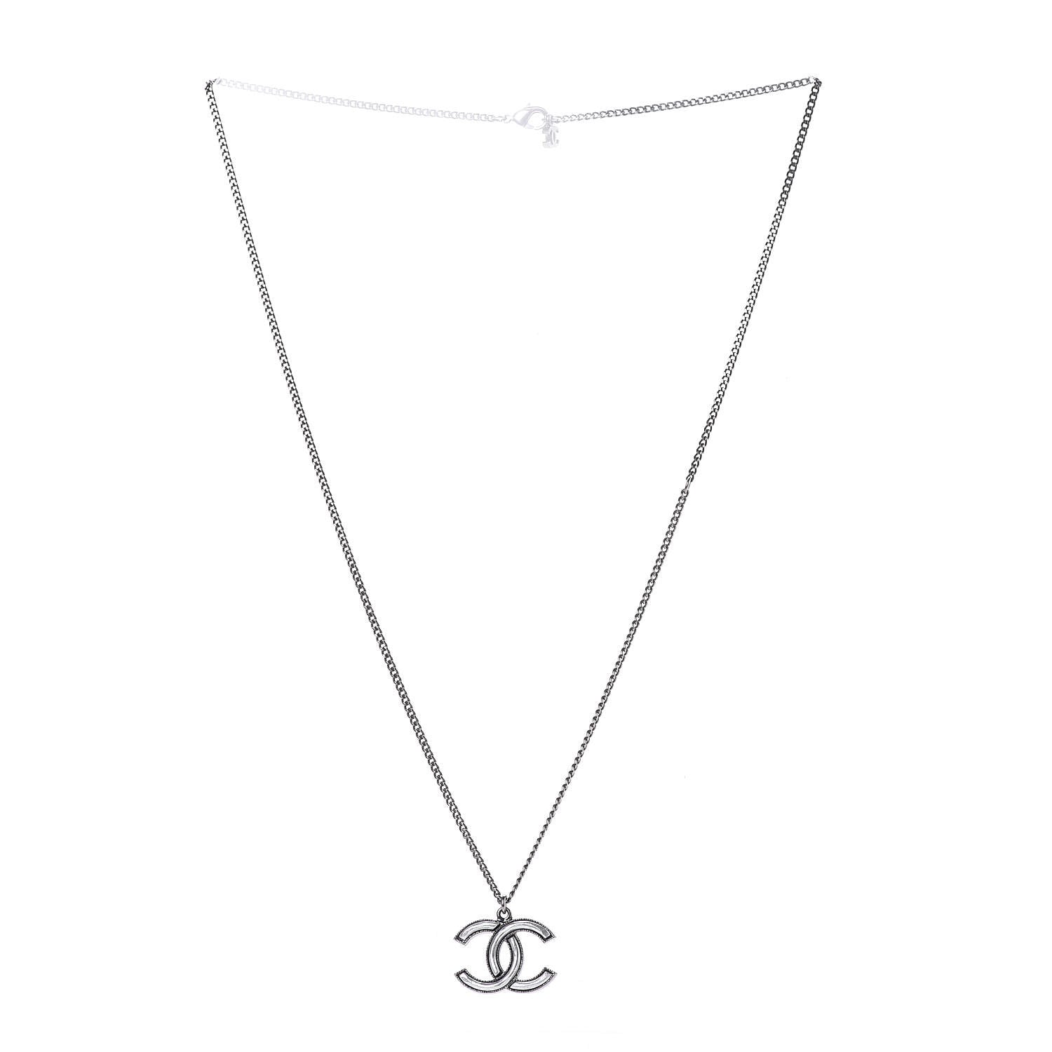 Chanel Ruthenium Enamel CC Necklace Silver 3 of 6