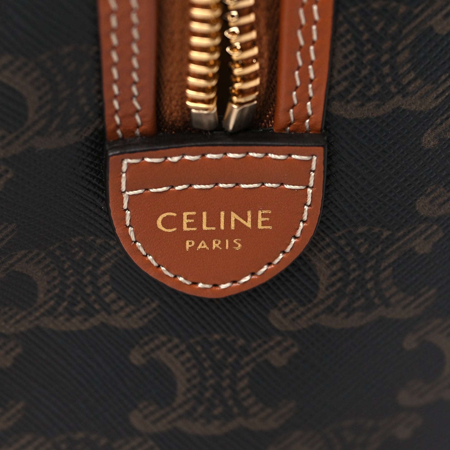 Triomphe Canvas Calfskin Small Boston Bag Tan