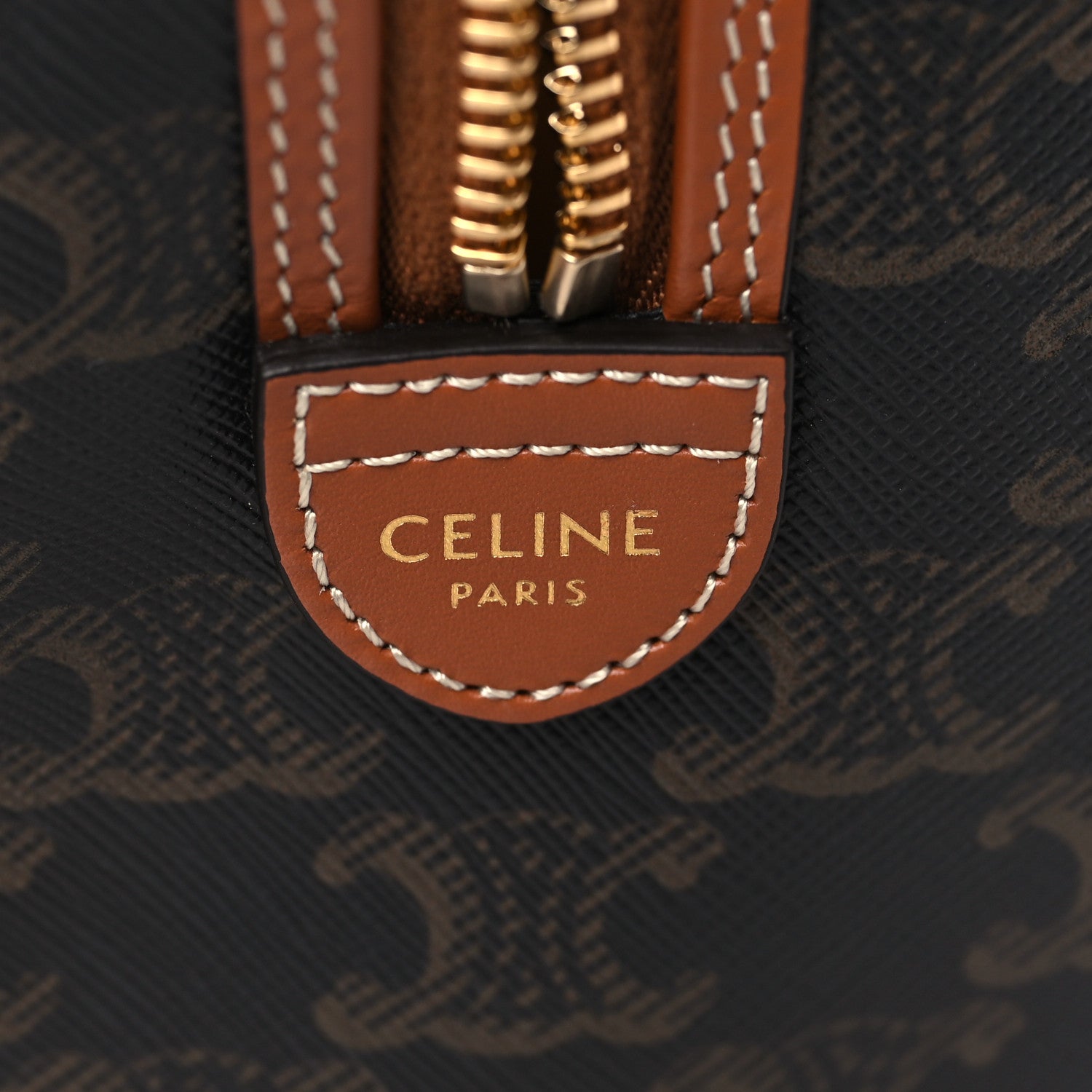 Celine Triomphe Canvas Calfskin Small Boston Bag Tan 6 of 8