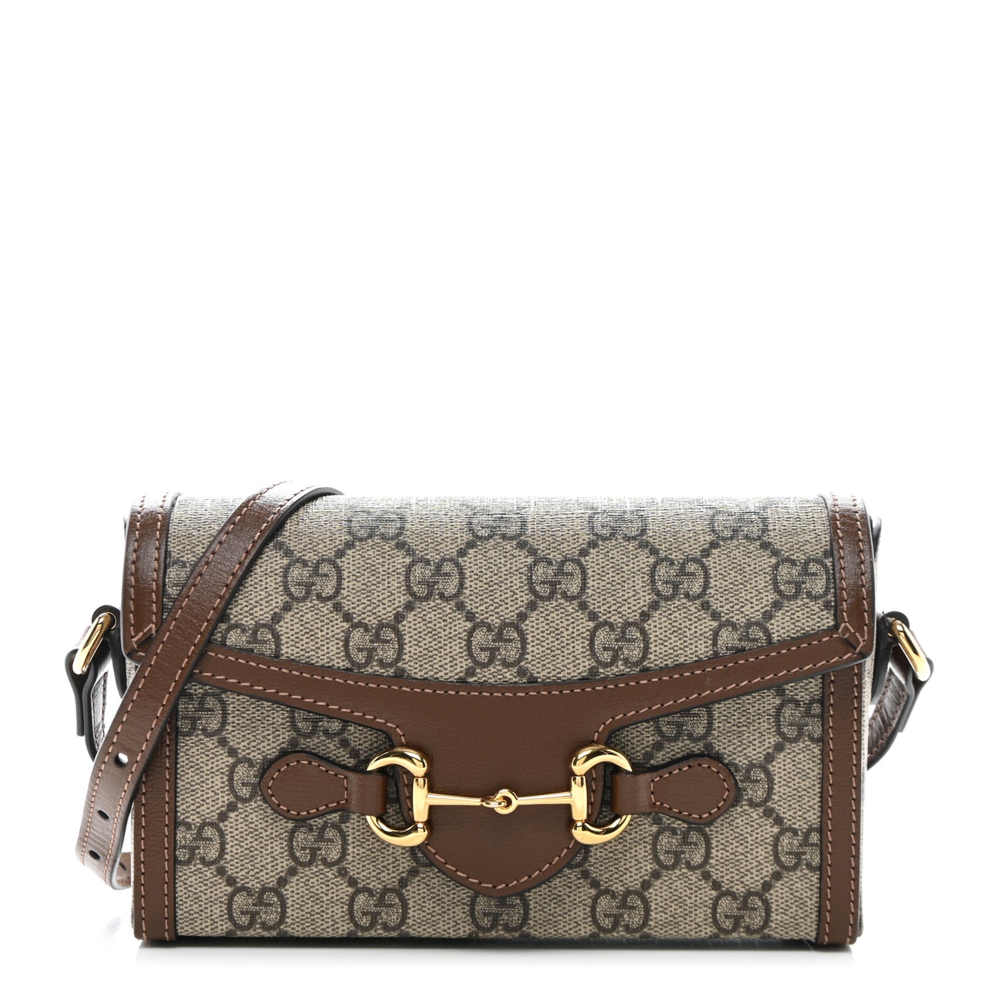 GG Supreme Monogram Mini Horsebit 1955 Shoulder Bag Beige Brown Sugar