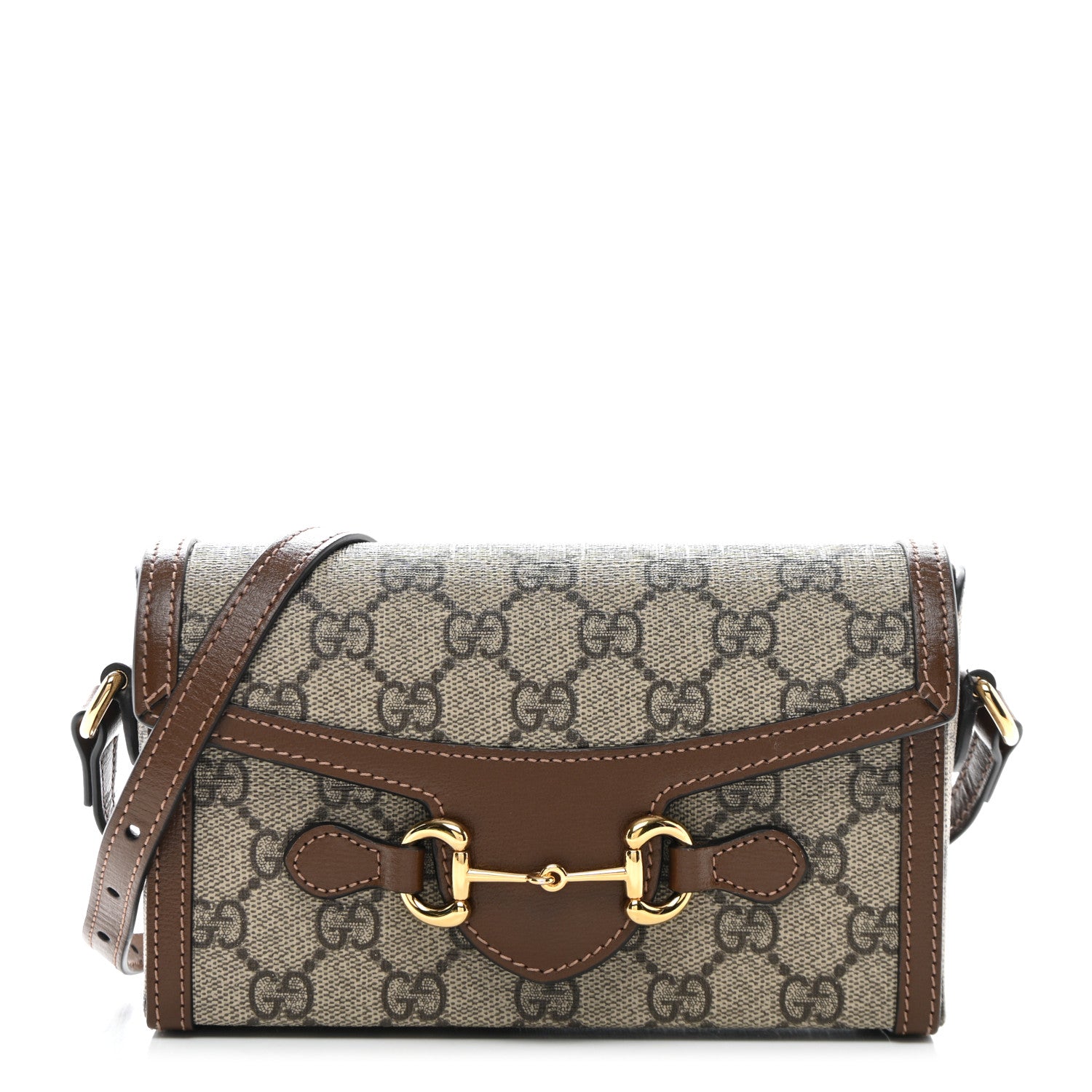Gucci GG Supreme Monogram Mini Horsebit 1955 Shoulder Bag Beige Brown Sugar 1 of 11