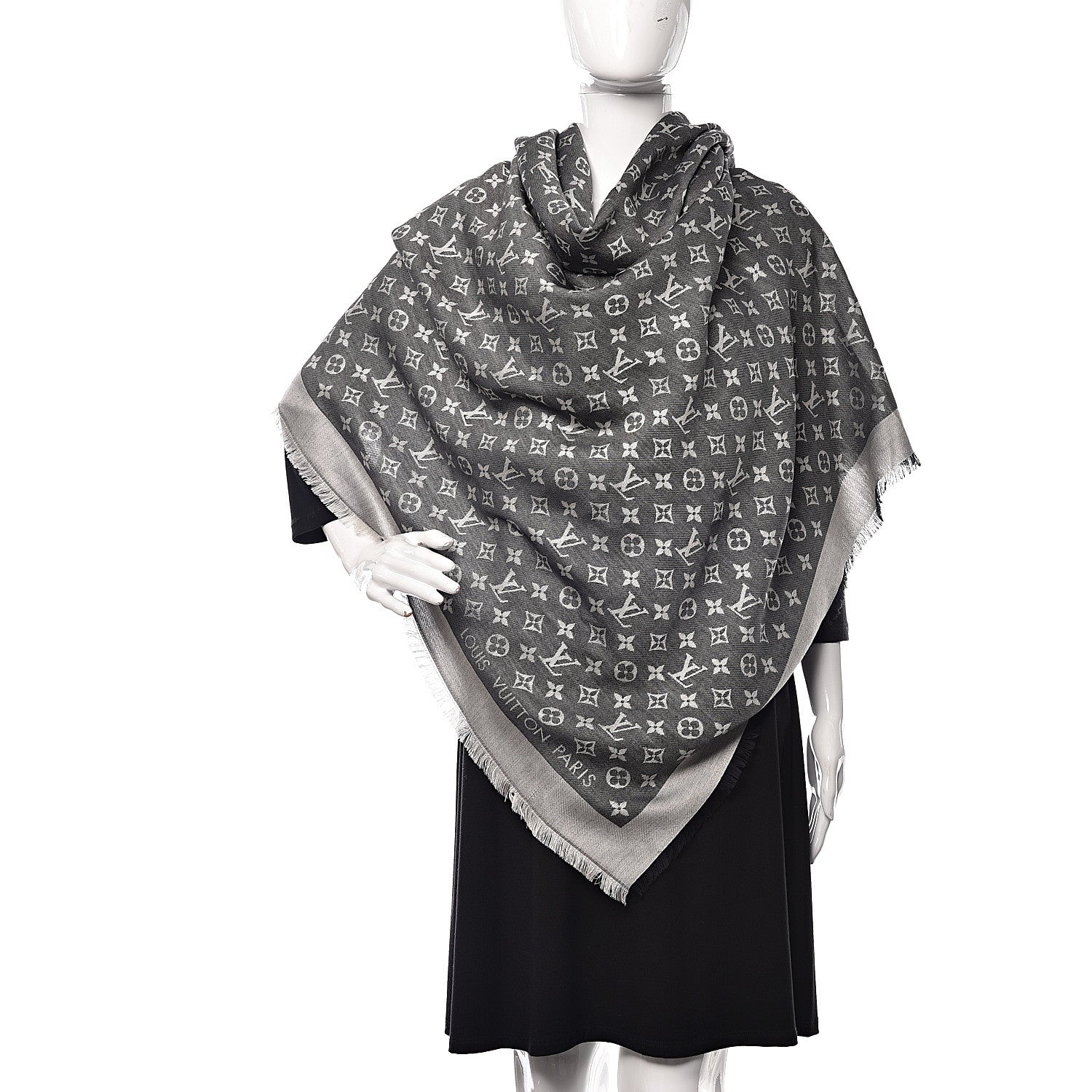 Louis Vuitton Wool Silk Monogram Denim Shawl Black 2 of 6