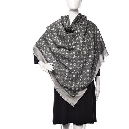Louis Vuitton Wool Silk Monogram Denim Shawl Black 2 of 6