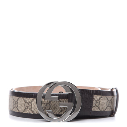 Gucci GG Supreme Monogram Niagara Lux Calfskin Interlocking G 40mm Belt 110 44 Beige Ebony Cocoa 1 of 6
