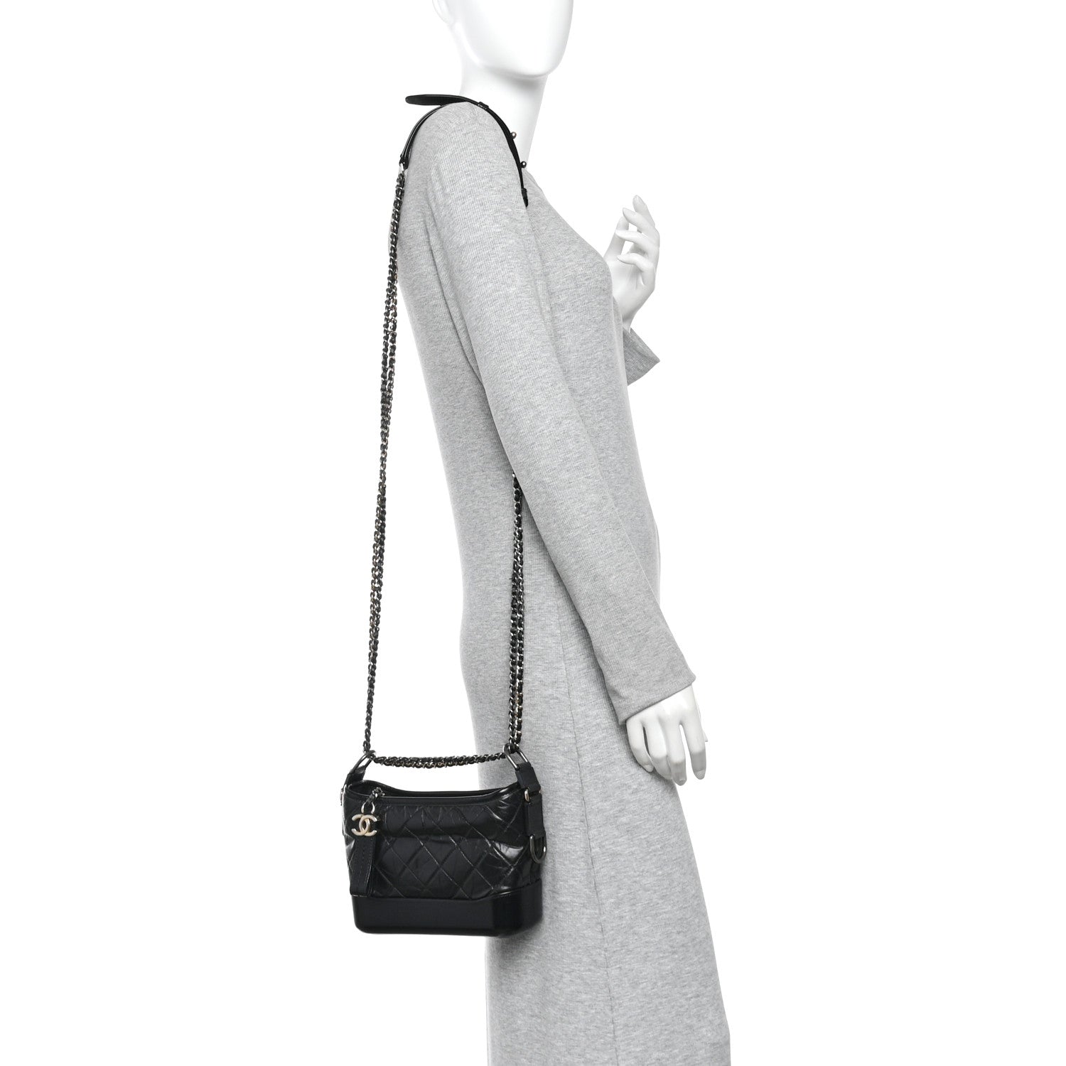 Chanel Aged Calfskin Quilted Small Gabrielle Hobo Black 2 of 10