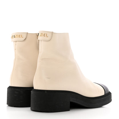 Chanel Calfskin Logo Boots 37 White Black 4 of 21