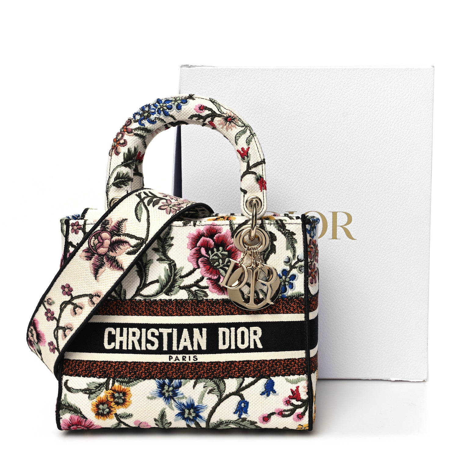 Christian Dior Canvas Petites Fleurs Embroidered Medium Lady D-Lite White Multicolor 11 of 11