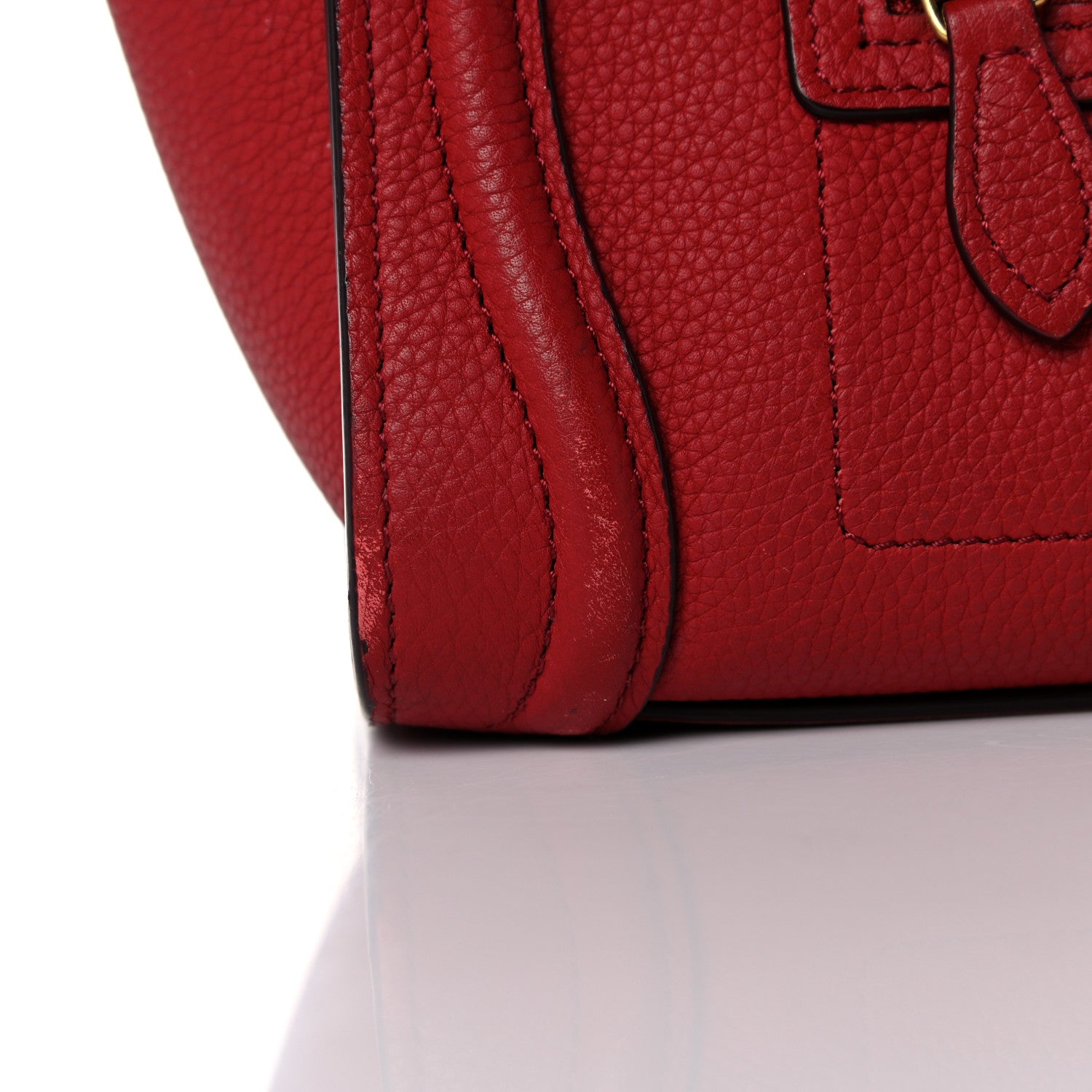 Celine Drummed Calfskin Nano Luggage Red 21 of 27