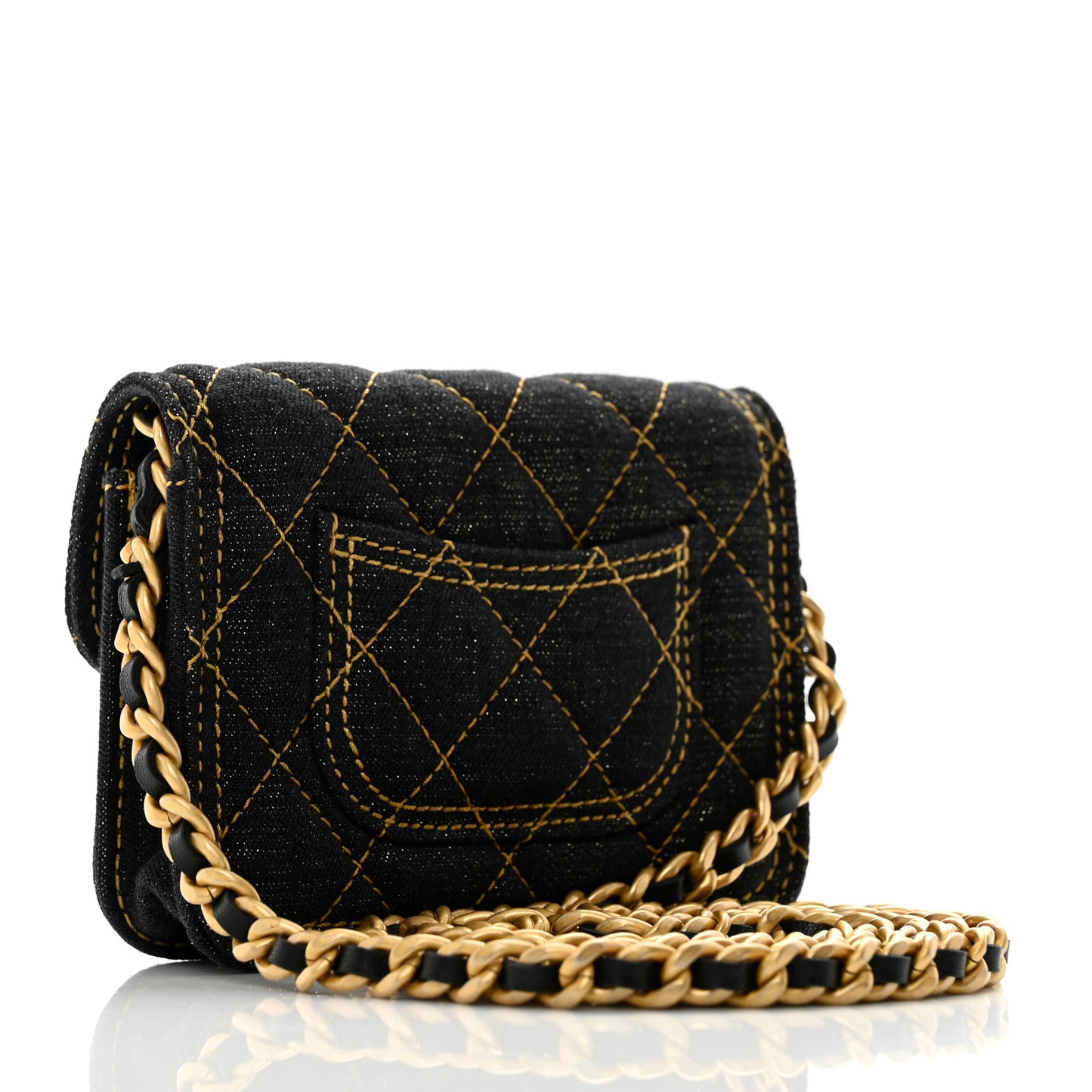 Denim Quilted Double You Card Holder On Chain Blue