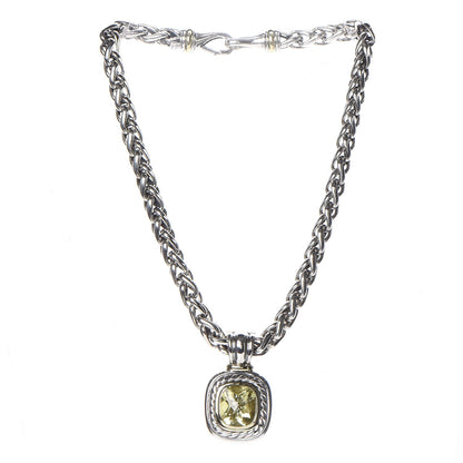 David Yurman Sterling Silver 14K Yellow Gold Lemon Quartz Albion Pendant Wheat Chain Necklace 3 of 7