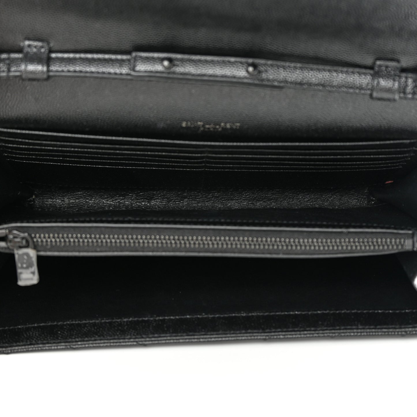 Grain De Poudre Matelasse Chevron Monogram Monochrome Chain Wallet Black