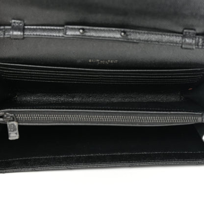 Saint Laurent Grain De Poudre Matelasse Chevron Monogram Monochrome Chain Wallet Black 5 of 13