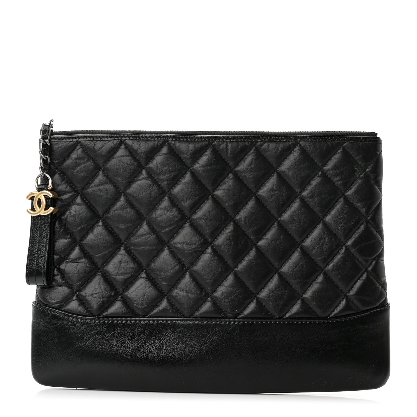 Aged Calfskin Quilted Medium Gabrielle Cosmetic Case Black