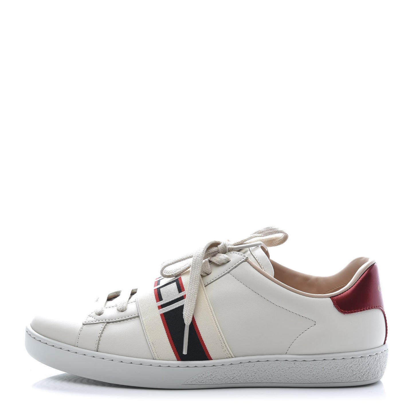 Calfskin Stripe Womens New Ace Sneakers 37 New Mystic White Ecru Red Flame